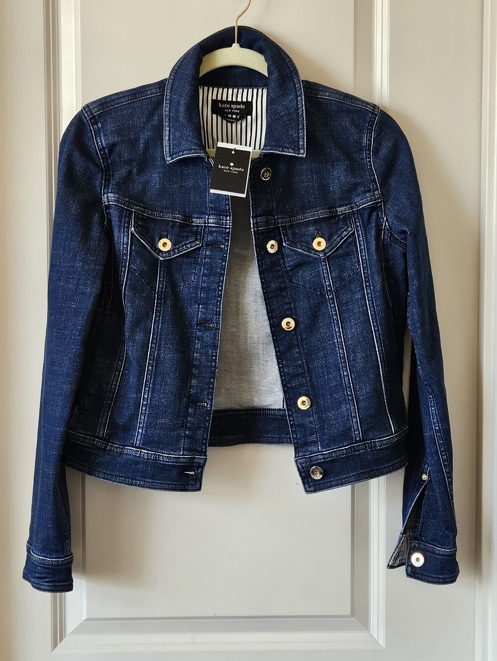 kate spade Navy Blue Denim Jacket with Gold Buttons Size XS